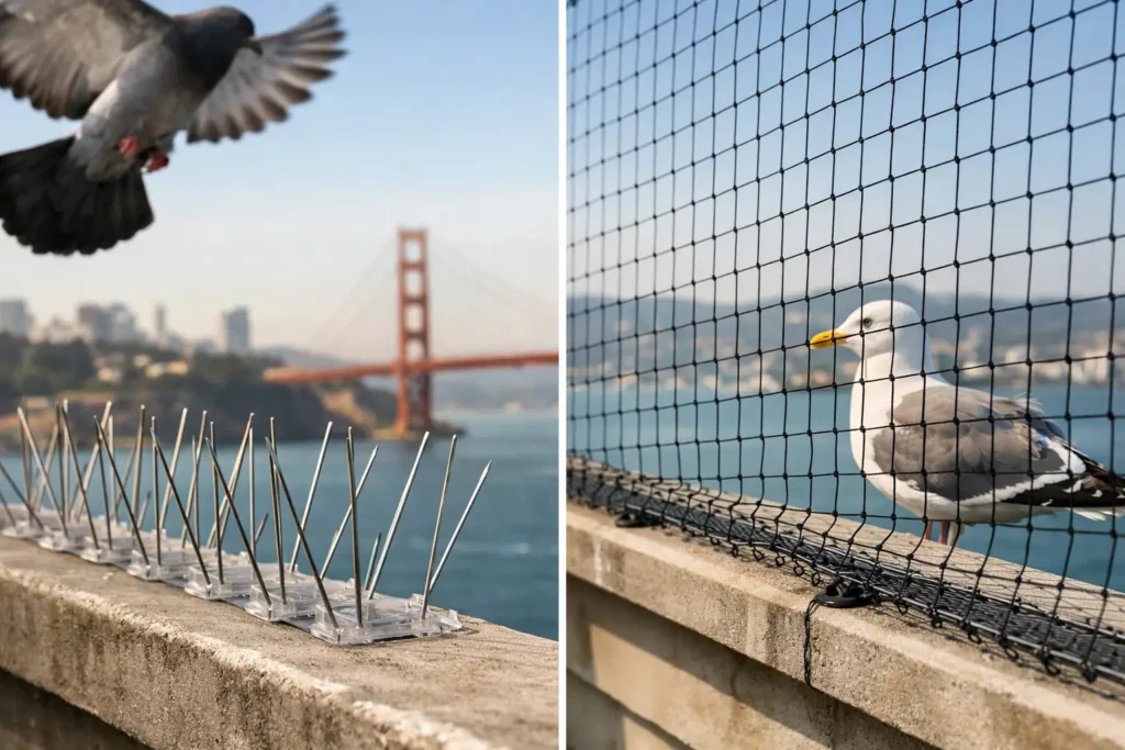 Bird Spikes vs Netting for Bay Area Properties