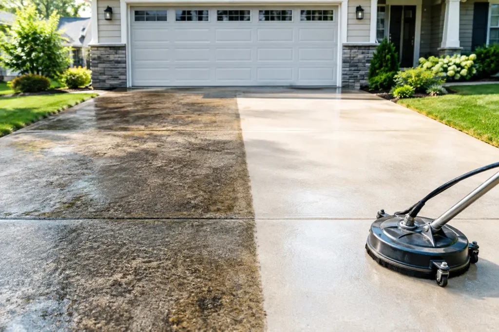 What a Driveway Cleaning Transformation Reveals